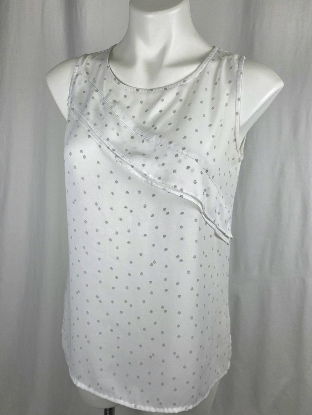 Ann Taylor White Sleeveless Top Tank Polka Dots